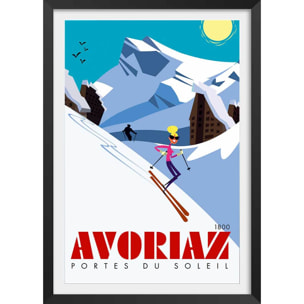 Poster de avoriaz 1800 porte du soleil Affiche + cadre en bois - Noir