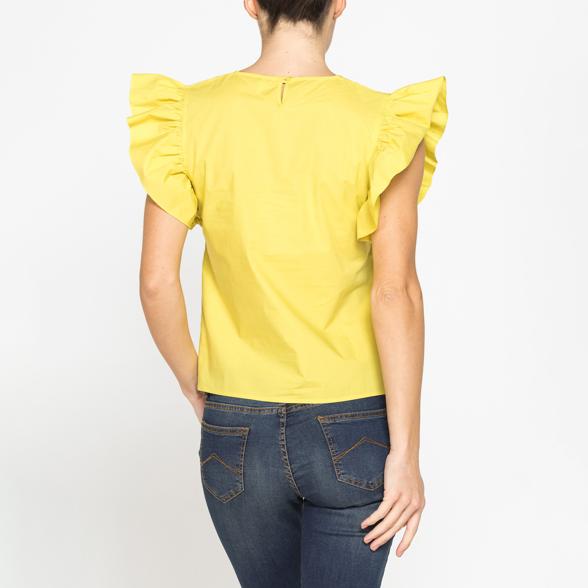 BLUSA CON MANICHE ARRICCIATE IN COTONE