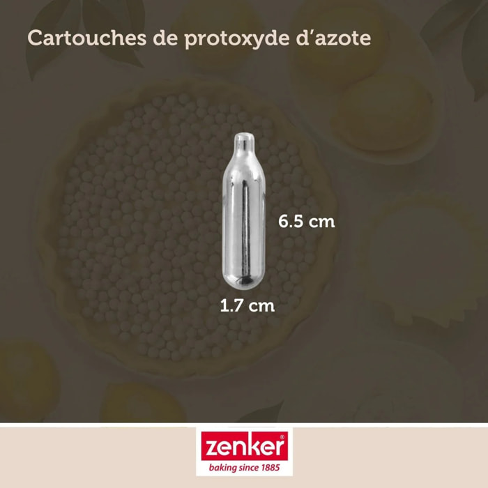 Lot de 12 cartouches de protoxyde d'azote pour siphon à Chantilly Zenker Smart Pastry