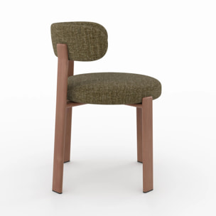 Lot de 2 chaises en tissu texturé vert kaki, pieds en métal - Aura