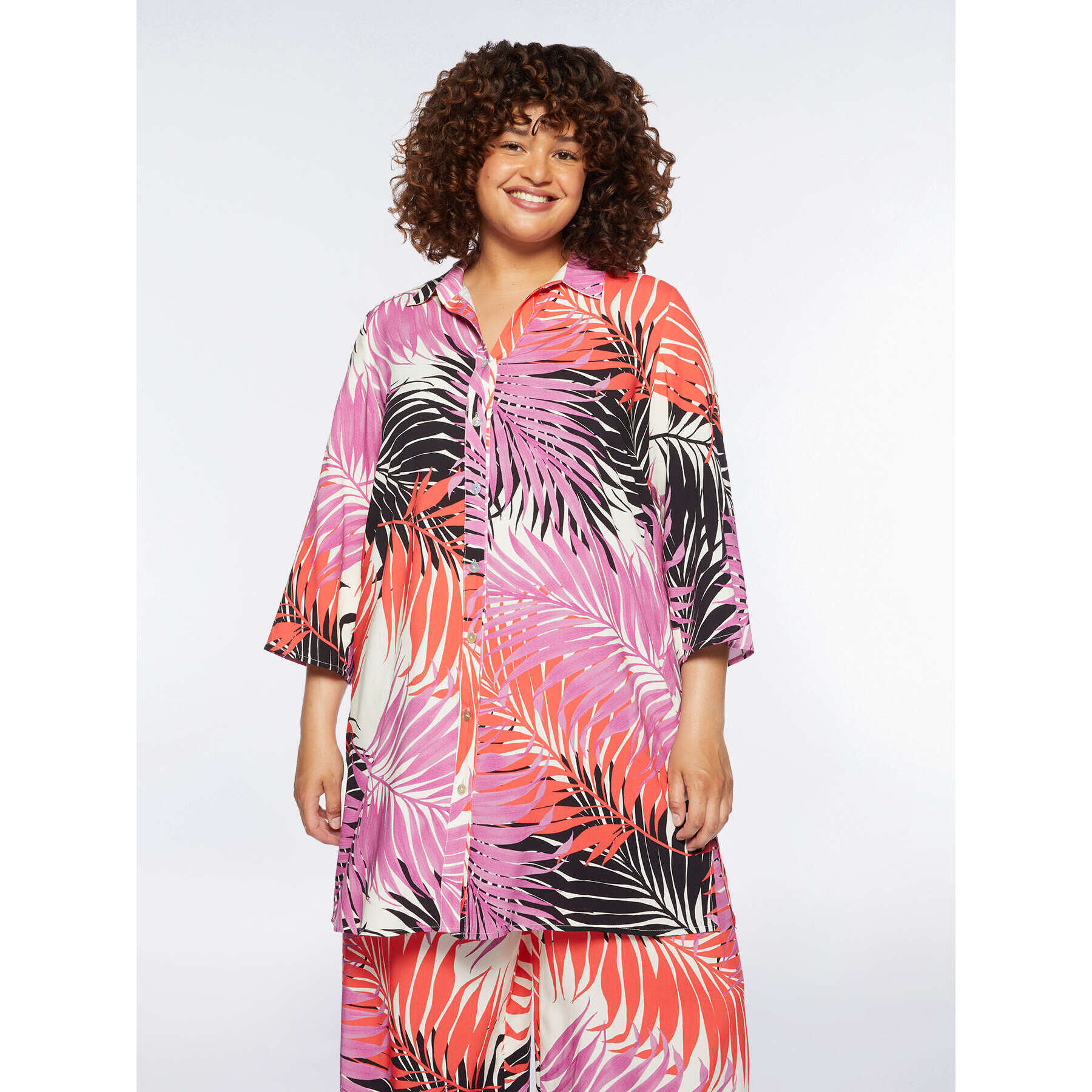 Fiorella Rubino - Vestido camisero con estampado de hojas - Rosa