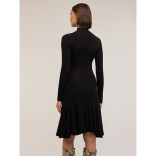 Motivi - Vestito flare in maglia fine a coste - Nero