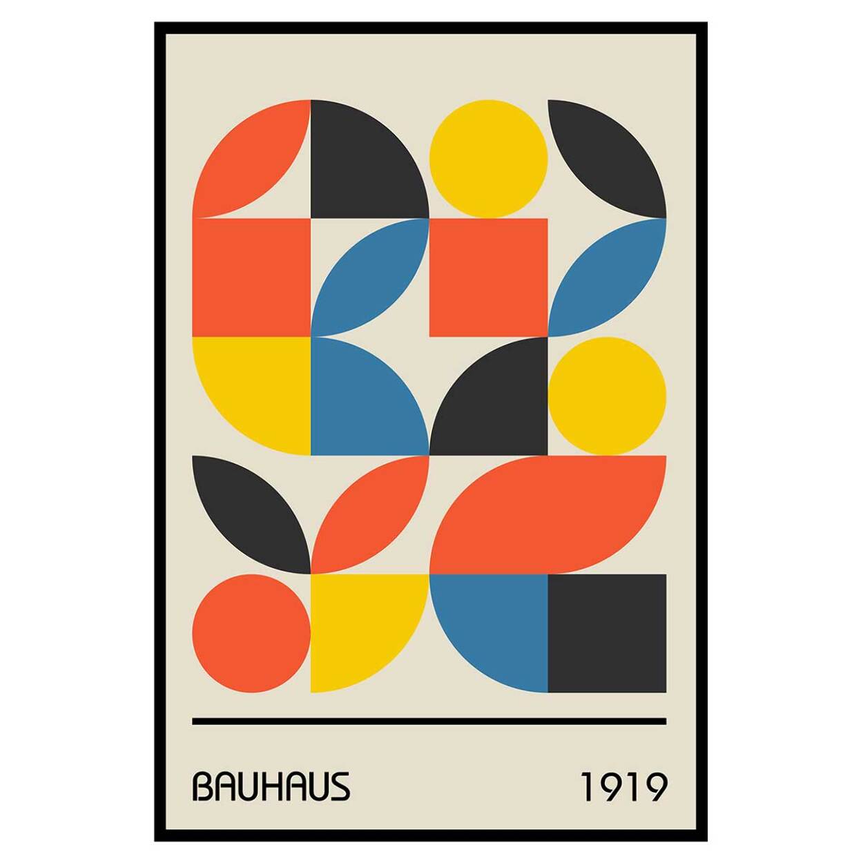 Affiche encadrée bauhaus composition géométrique Affiche + cadre en métal - Noir