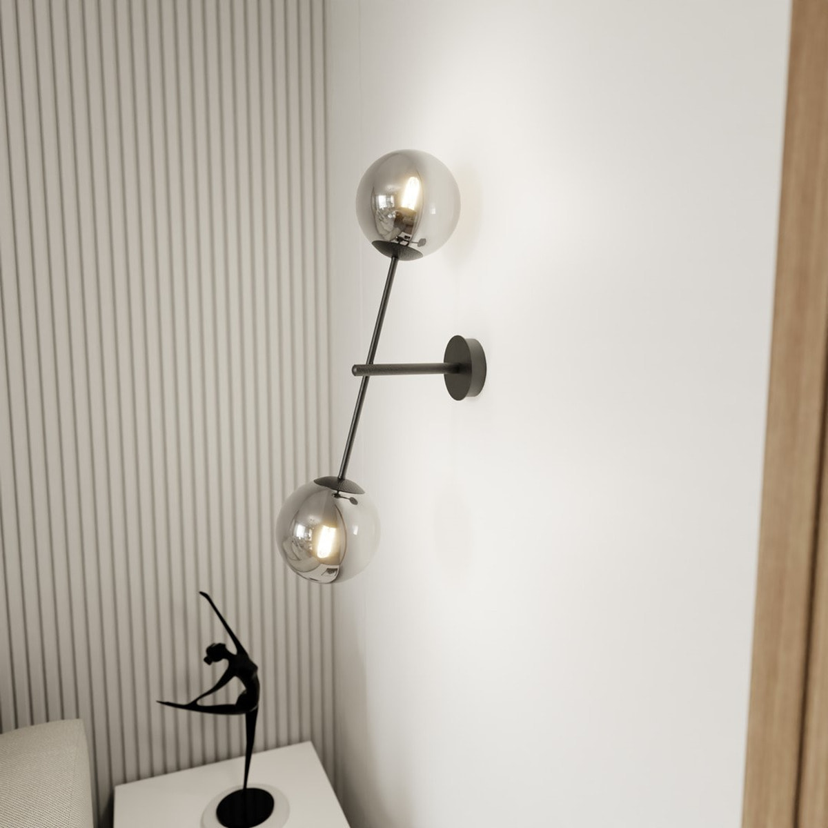 Lampada da parete LINEAR in acciaio nero con paralumi in vetro grafite