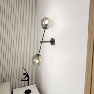 Lampada da parete LINEAR in acciaio nero con paralumi in vetro grafite