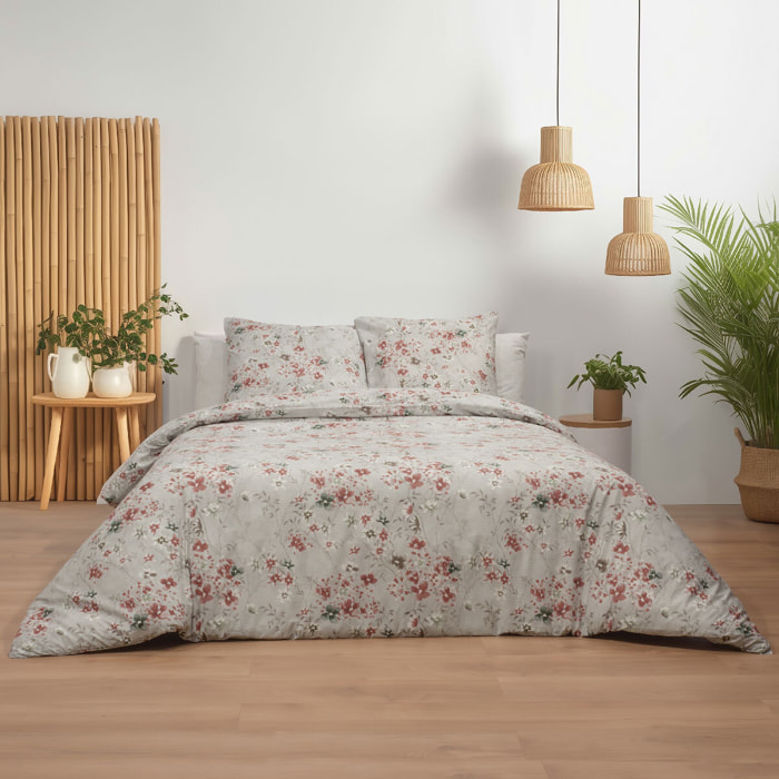 Juego de funda nórdica 240x220 cm + 2 fundas de almohada 65x65 cm - 100% algodón percal - LINDSAY -