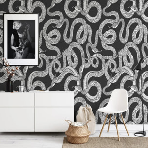 Carta da Parati Serpenti Bianca e Nera