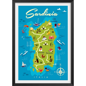 Poster de tourisme en sardaigne Affiche + cadre en bois - Noir