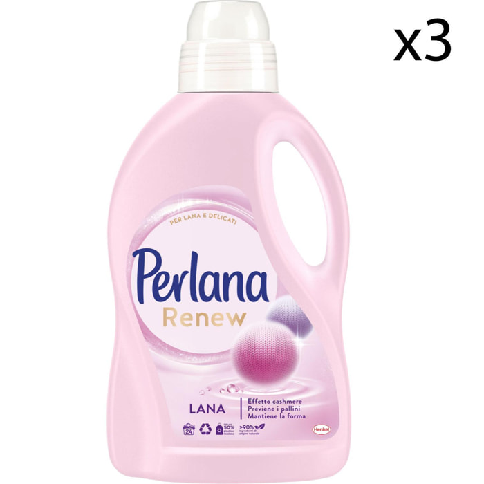 3x Perlana Lana e Delicati Cura delle Fibre Detersivo Liquido per Lavatrice e a Mano - 3 Flaconi da 1,5 Litri