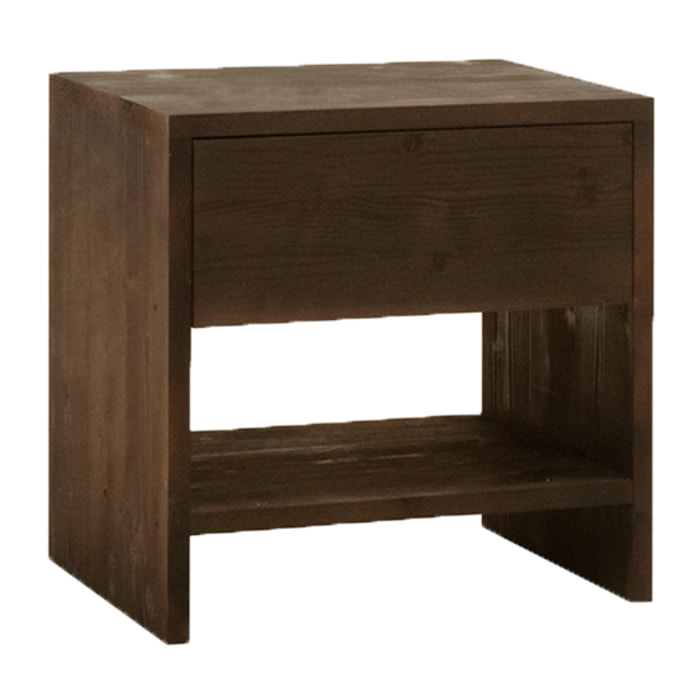 Table de chevet en bois massif avec un tiroir couleur noyer 40x40cm Hauteur: 40 Longueur: 40 Largeur: 29.5