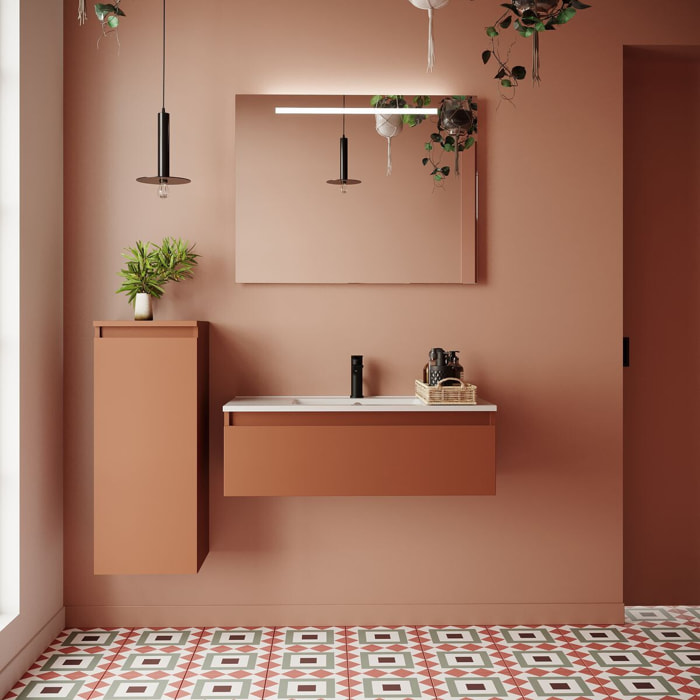 Ensemble vasque intégrée 1 tiroir + miroir - HUDSON