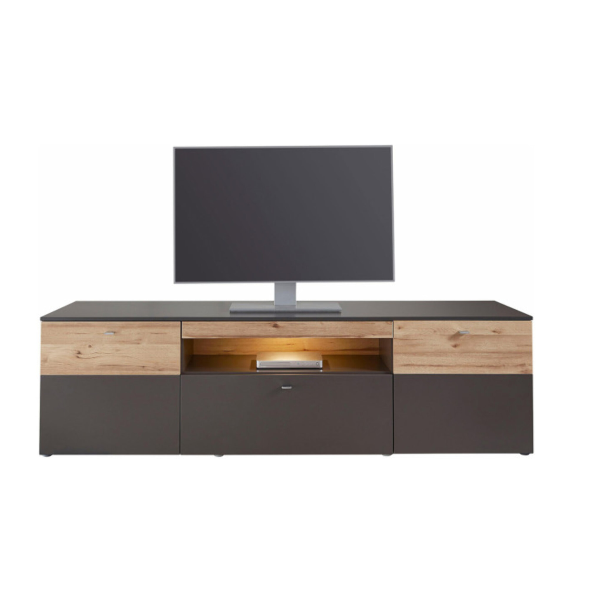 Meuble TV gris & effet bois L 210cm - TONY