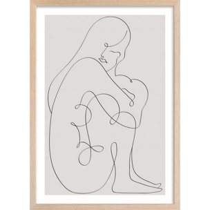 Affiche Pudeur line art Affiche + cadre en bois - Chêne