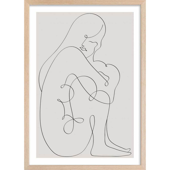 Affiche Pudeur line art Affiche + cadre en bois - Chêne