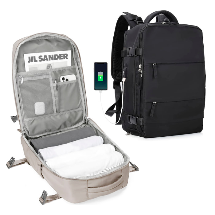 Zaino da viaggio in cabina ad alta capacità con multicompartimento (scarpe, vestiti, laptop).