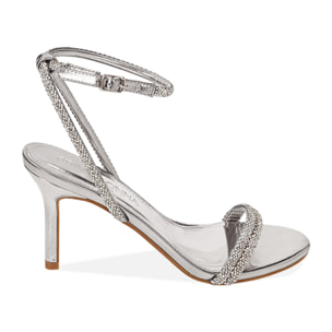 Sandalias con brillo plateadas, tacón de 8,5 cm