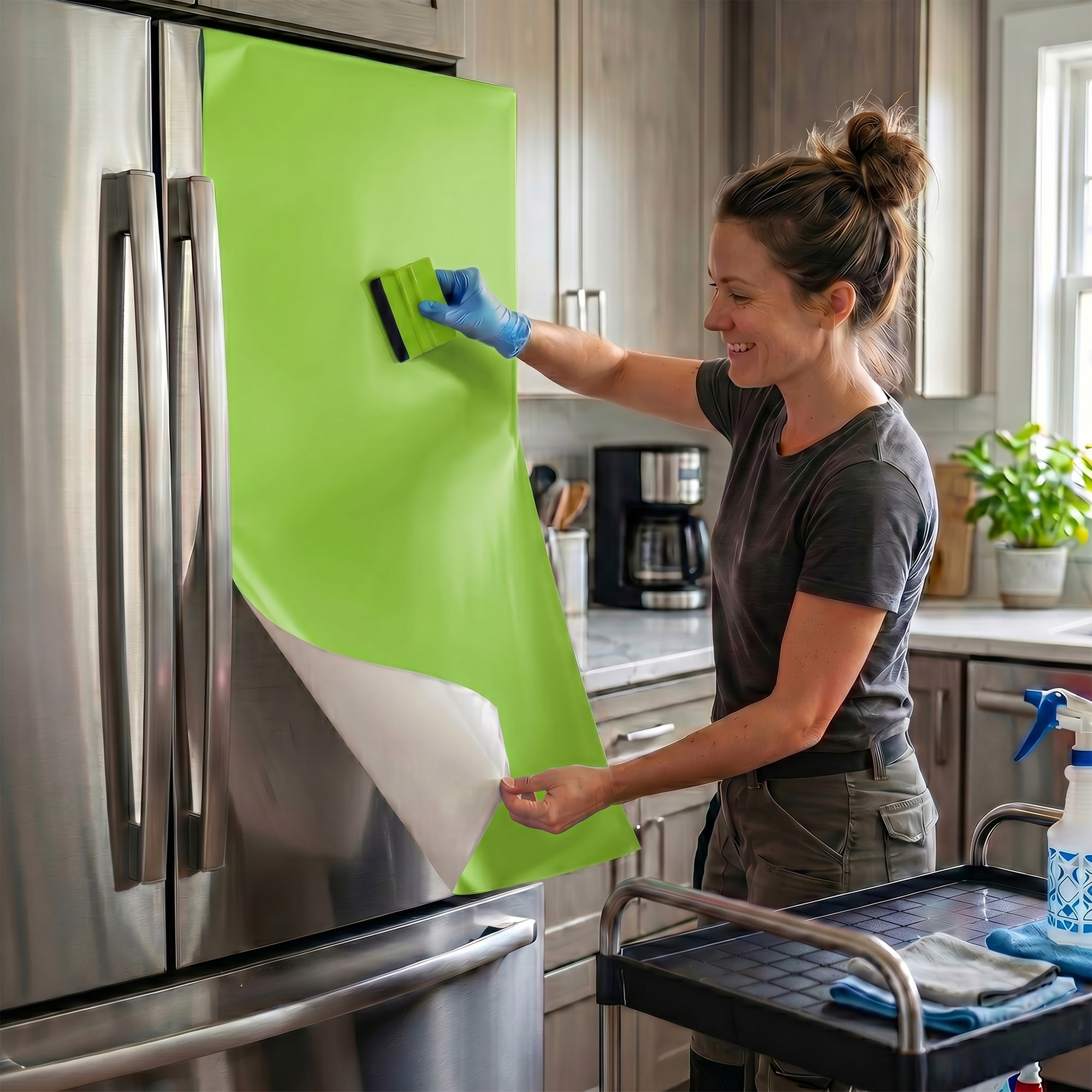 Rouleau adhésif décoratif Vinyle au Mètre - Vert pomme - Sticker Lavable Imperméable Mur Cuisine Meubles