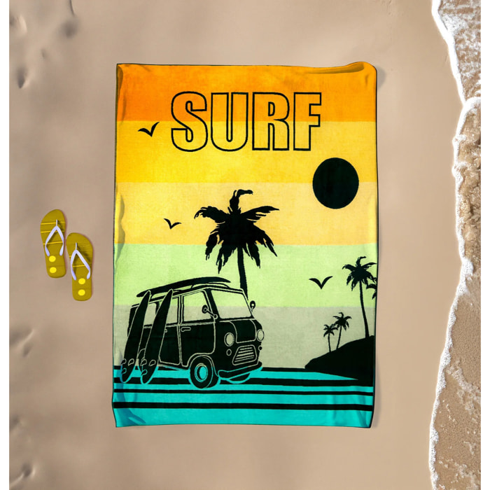 Serviette de plage éponge velours Jacquard - Yari - 140x180cm - 400g/m²