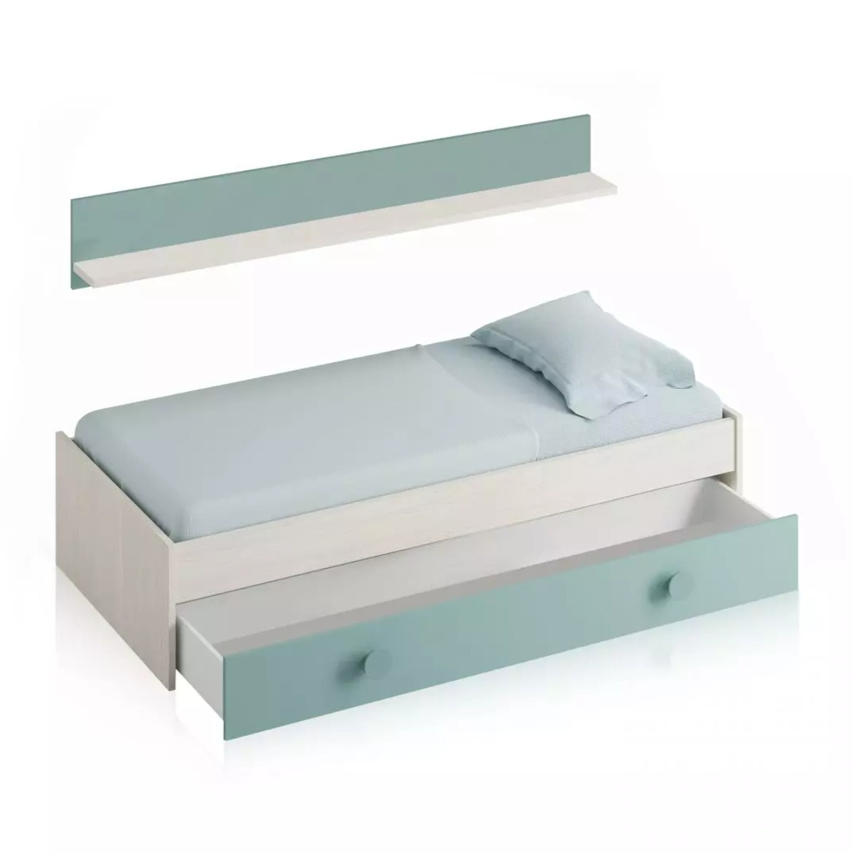 Cama doble juvenil Yuki Blanco Alpes - Verde Acqua