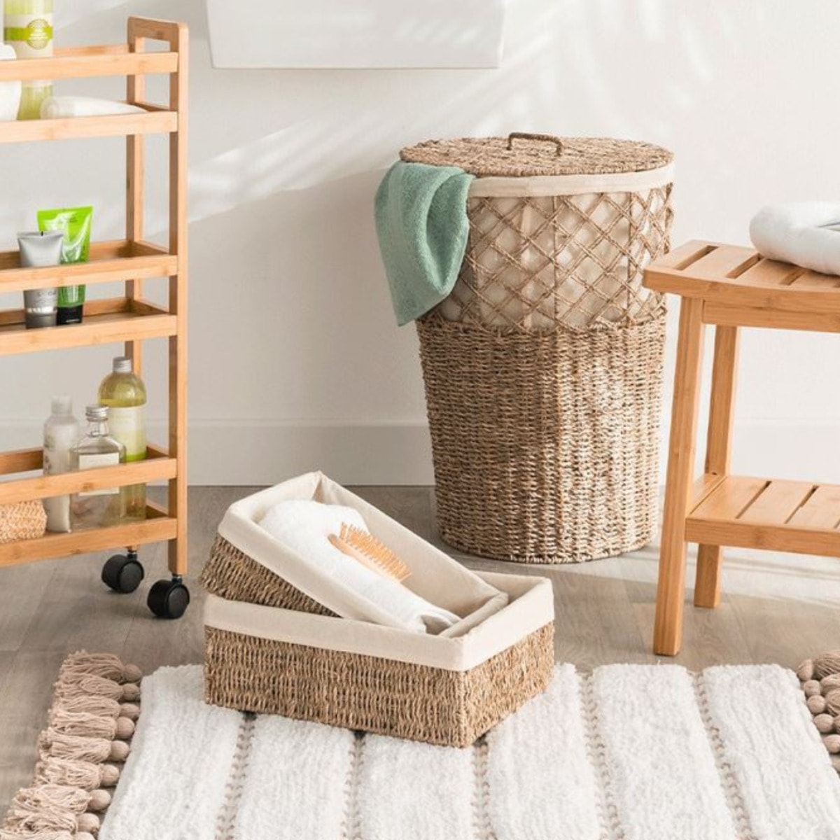 Panier à linge rond en roseau - Naturel