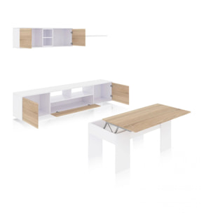 Pack salón con mesa de centro Kenzo Plus V2 Blanco Brillo - Roble Canadian