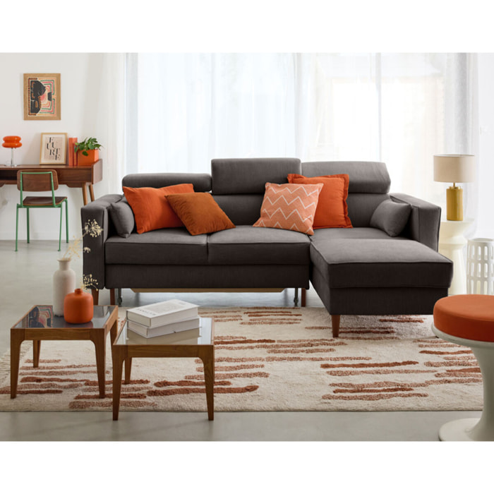 Alicante - canapé d'angle réversible convertible avec têtières - coffre - 4 places - en tissu texturé - Gris