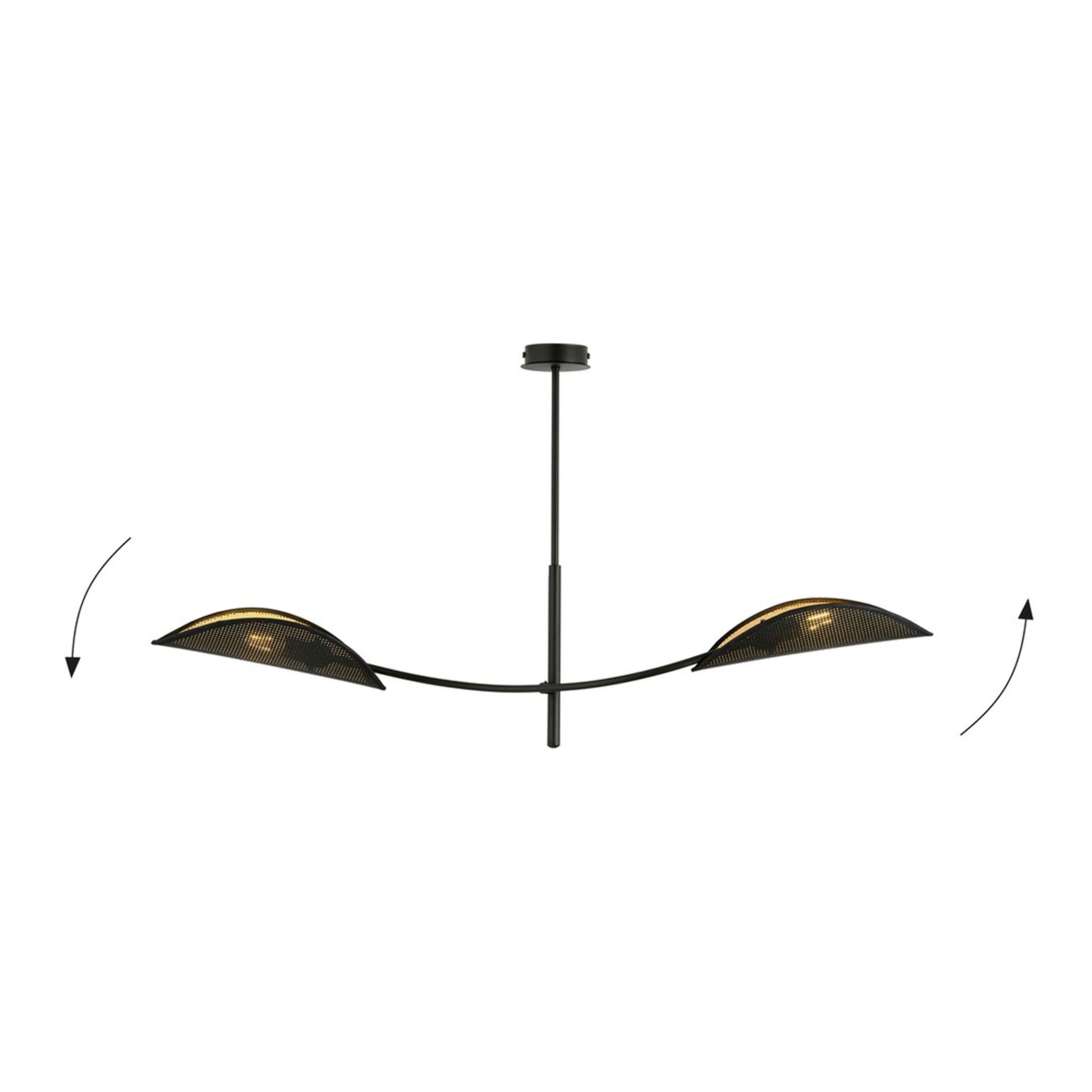 Lampada a sospensione Lotus in acciaio nero e oro