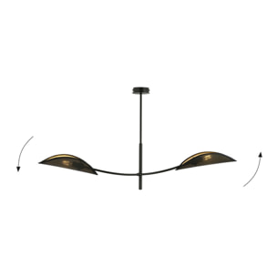Lampada a sospensione Lotus in acciaio nero e oro