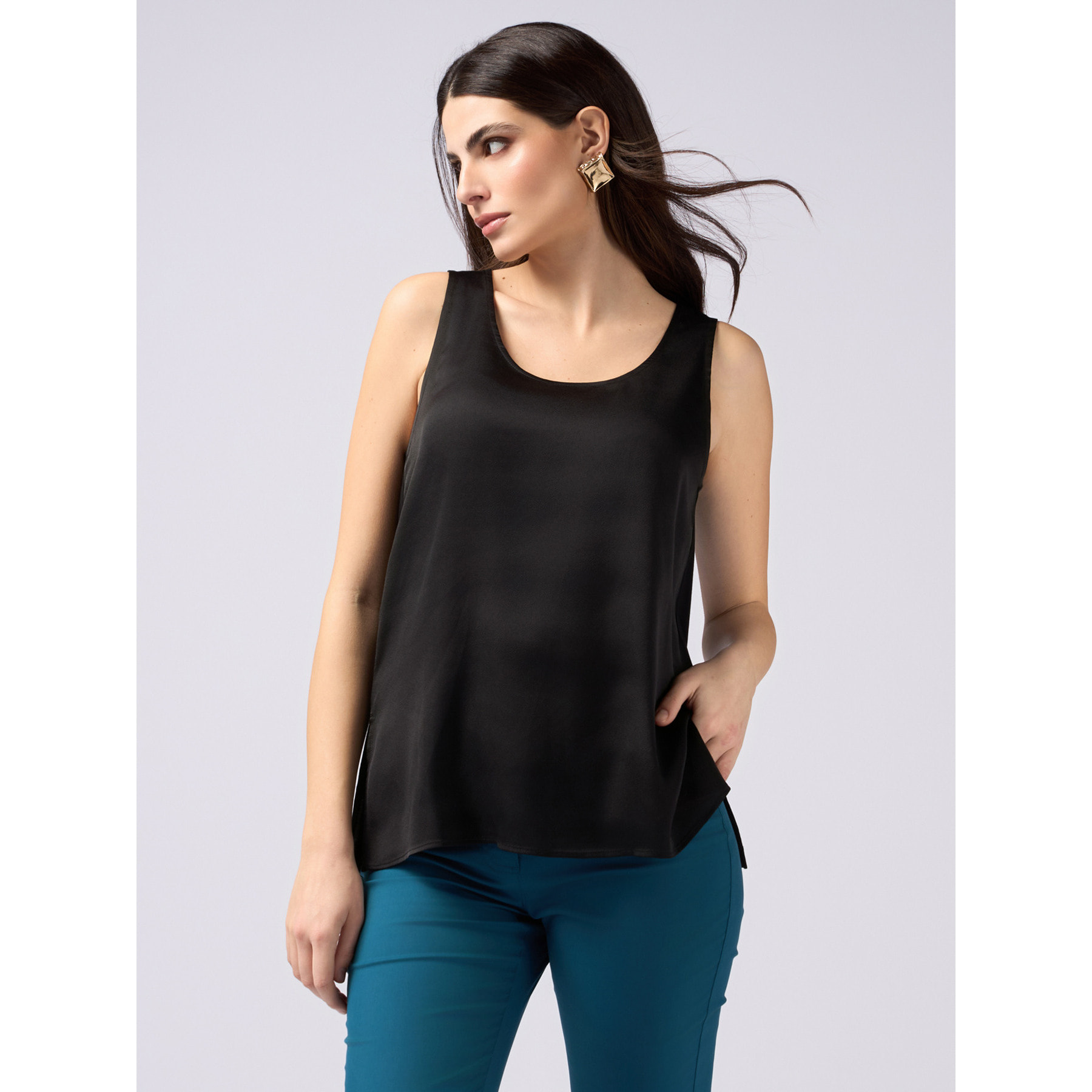 Oltre - Top bimaterial de color liso - Negro