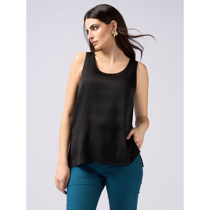 Oltre - Top bimaterial de color liso - Negro