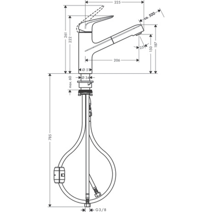 Mitigeur de cuisine HANSGROHE Focus M42 , avec douchette extractible 1 jet chromé - 71814000