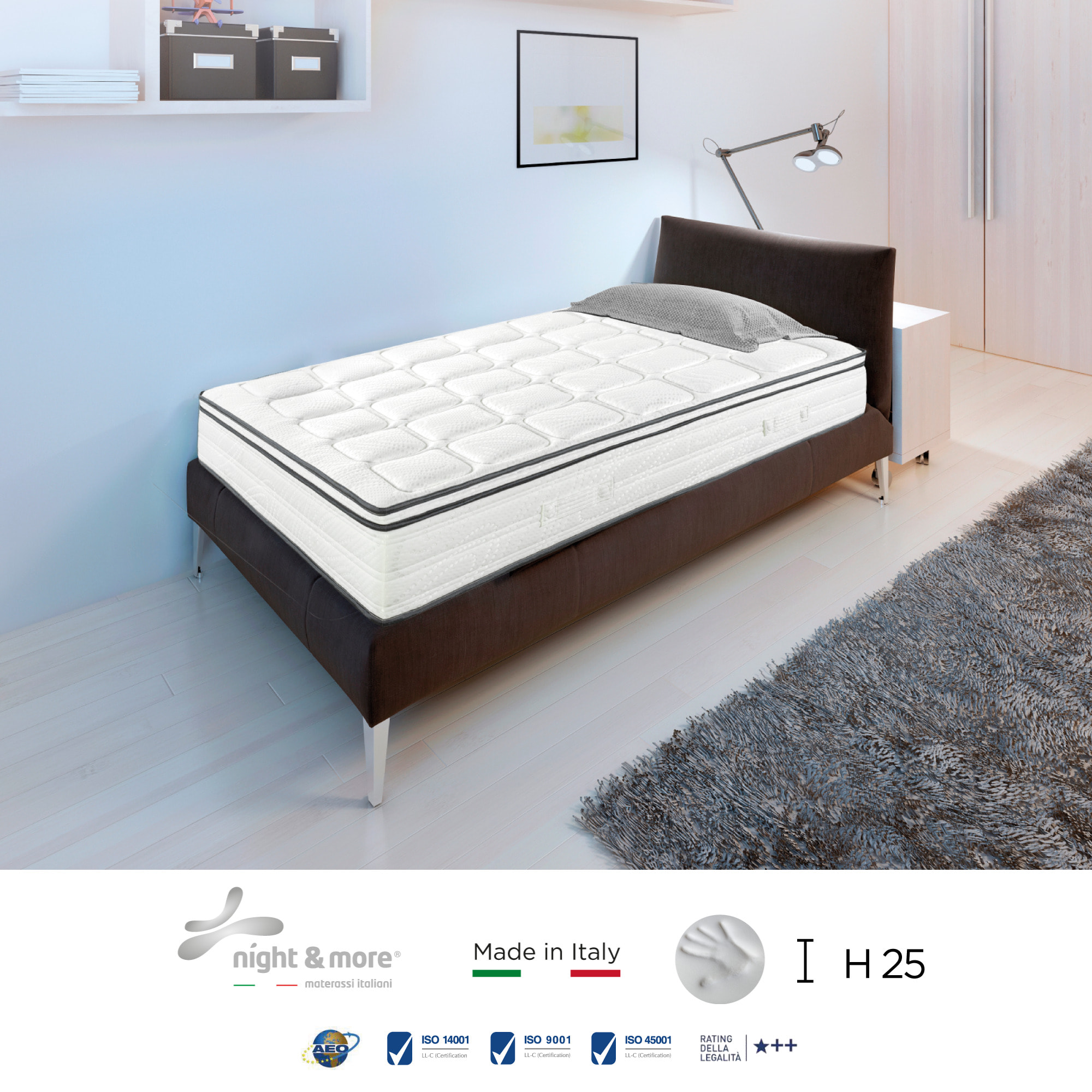 "Volare" H25 cm 90x200 guanciale Memory OMAGGIO 2cm memory foam