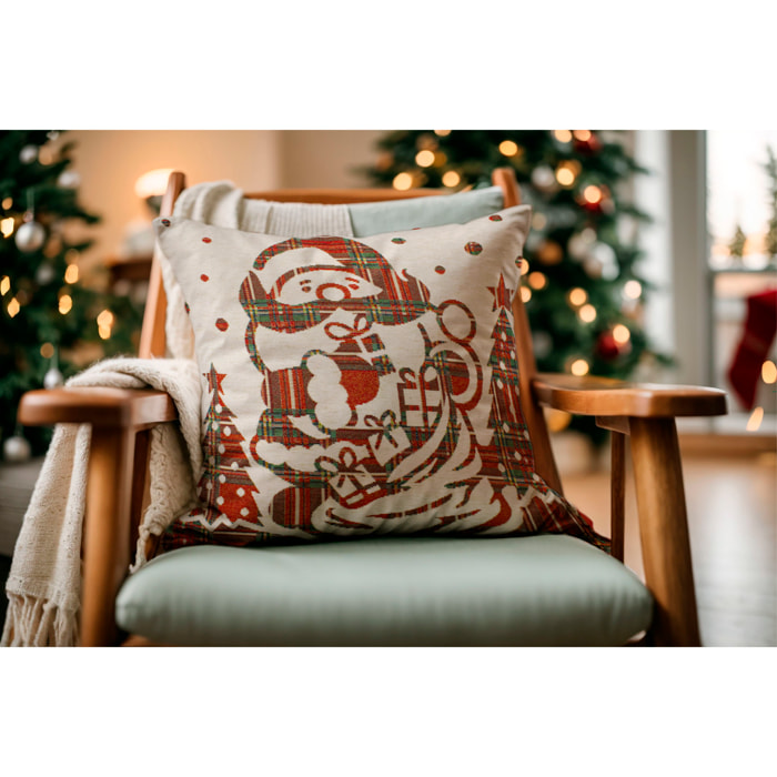 COPPIA CUSCINI NATALIZI JACQUARD SFODERABILI 50X50 CM MINIMAL SANTA