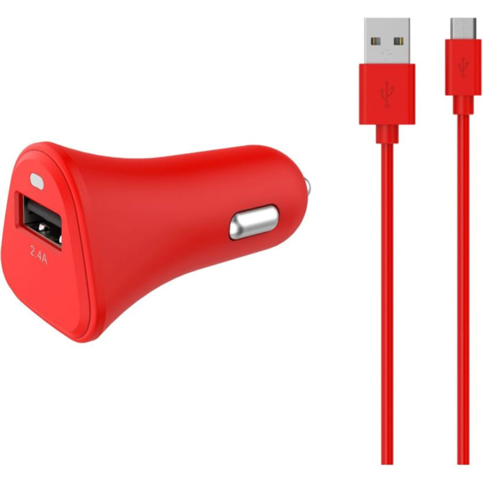 Chargeur allume-cigare ESSENTIELB USB 2,4A + Cable Micro-USB rouge