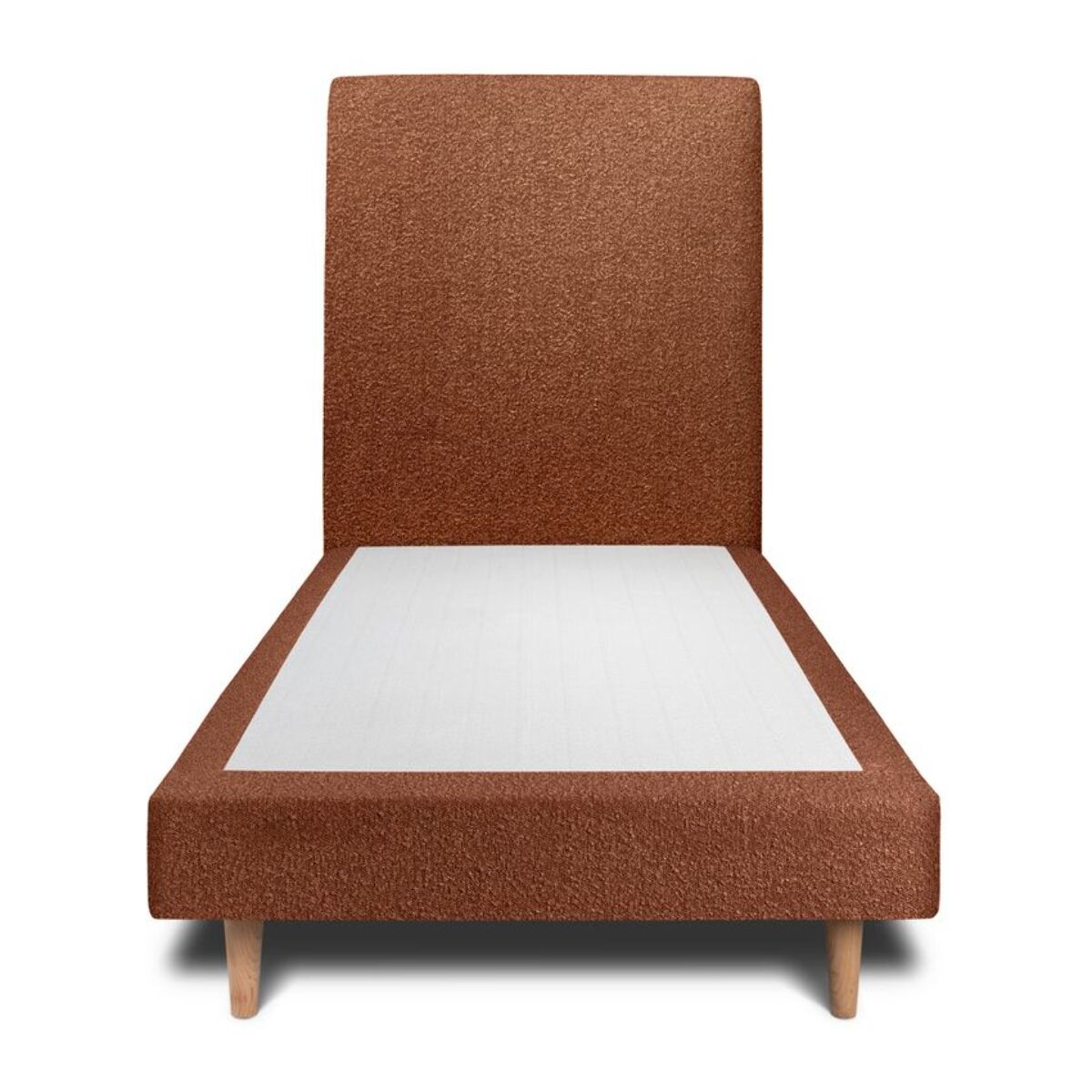 Lit avec tête de lit tapissée bouclette et sommier tapissier ep14