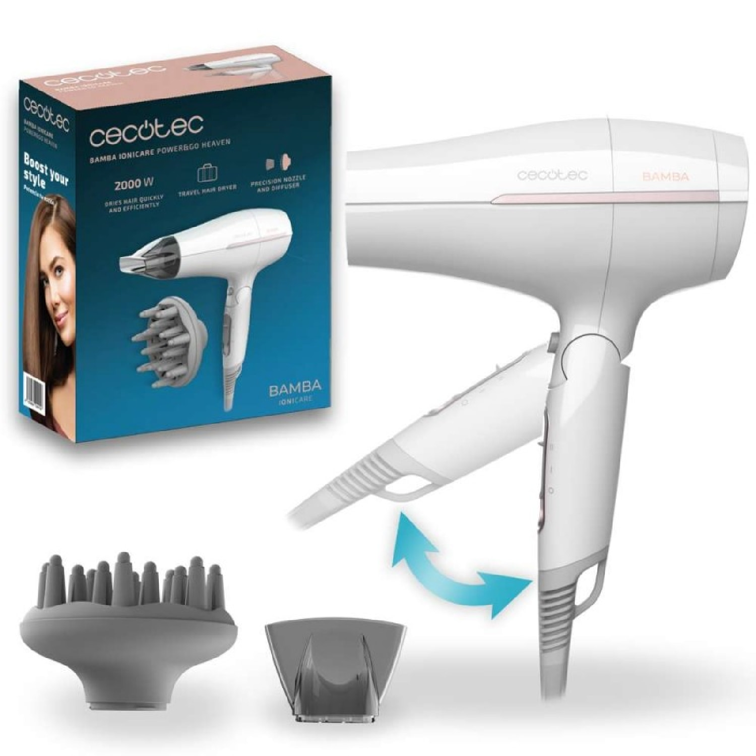 Cecotec Secador de pelo DC Bamba IoniCare Power&Go Heaven