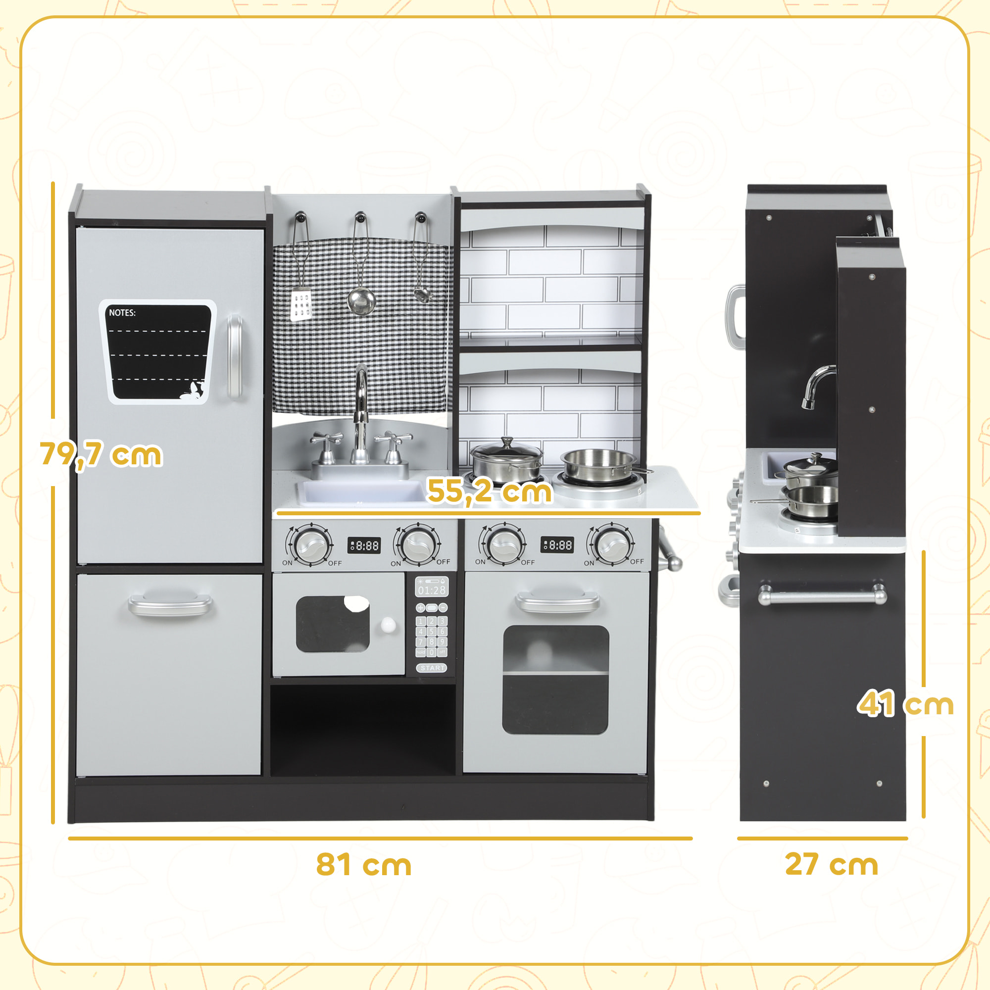 Cocina de Juguete de Madera con Sonido, Cocinita Infantil con Accesorios de Acero Inoxidable, Nevera, Microondas, Fregadero, Juguetes para Niños a Partir de 3 Años, Marrón Oscuro