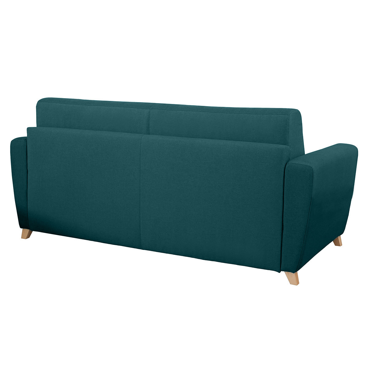 Canapé convertible 3 places en tissu bleu canard et bois clair avec matelas L140 cm 13 cm GRAHAM