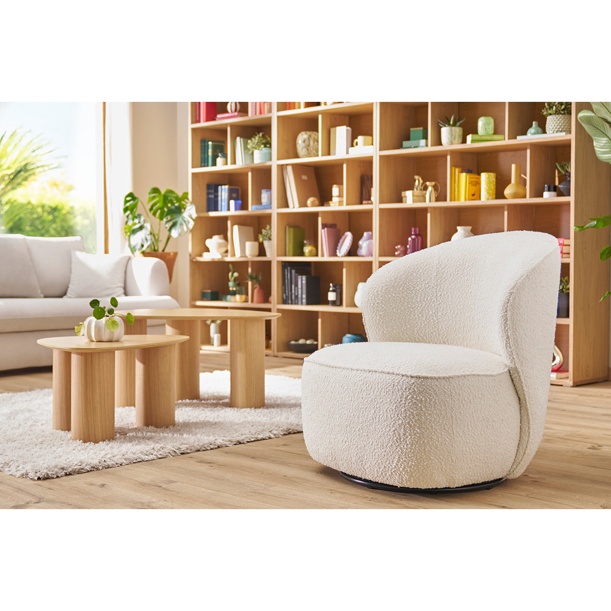 Fauteuil design pivotant en tissu effet velours texturé terre brûlée AMBER