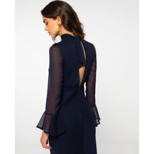 Vestido midi con escote pico y halter anudado