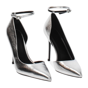 Décolleté open shank argento con tacco 10,7 cm
