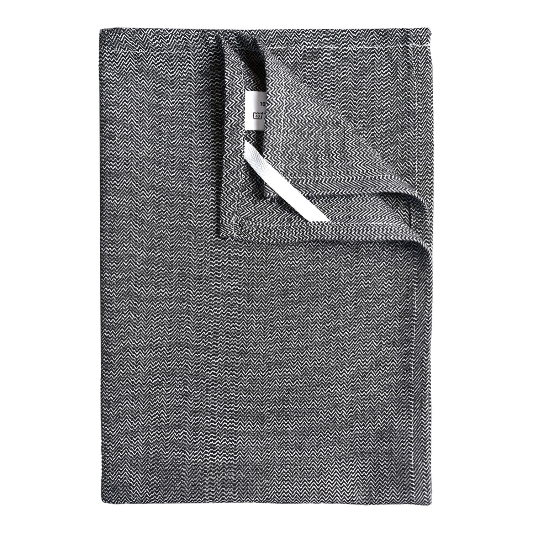 Torchon de cuisine en coton motif chevrons tissés - Noir