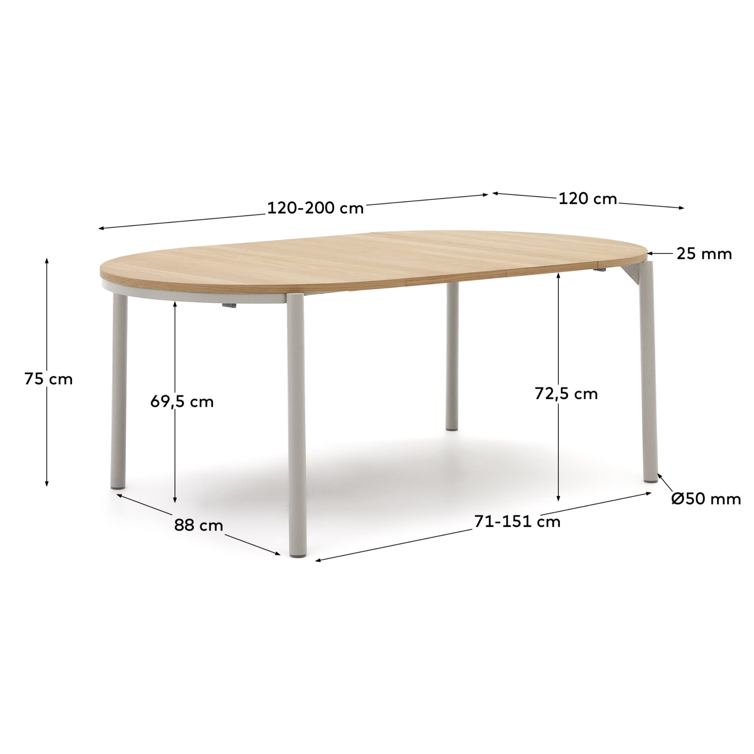 Kave Home - Tavolo rotondo allungabile Montuiri impiallacciatura di rovere e gambe d'acciaio finitura