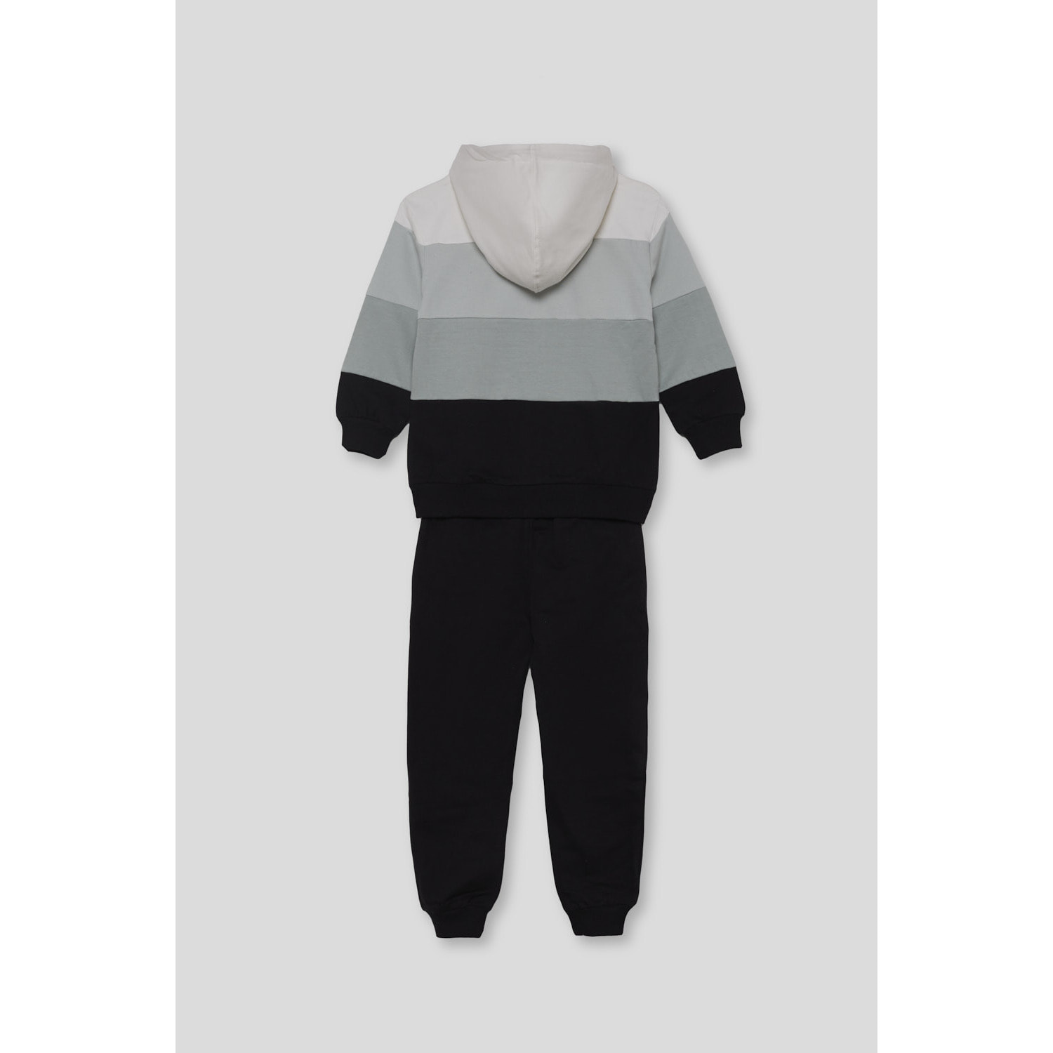 Conjunto niño chaqueta con capucha negro, verde y crudo de franjas anchas y pantalón jogger | Color: Negro | Street Monkey