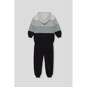 Conjunto niño chaqueta con capucha negro, verde y crudo de franjas anchas y pantalón jogger | Color: Negro | Street Monkey