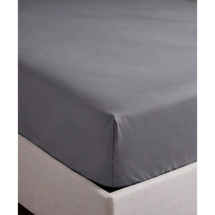 Lenzuolo Inferiore Angolare RASO GRIGIO tinta unita per letto matrimoniale 100% Raso di Cotone e Made in Italy