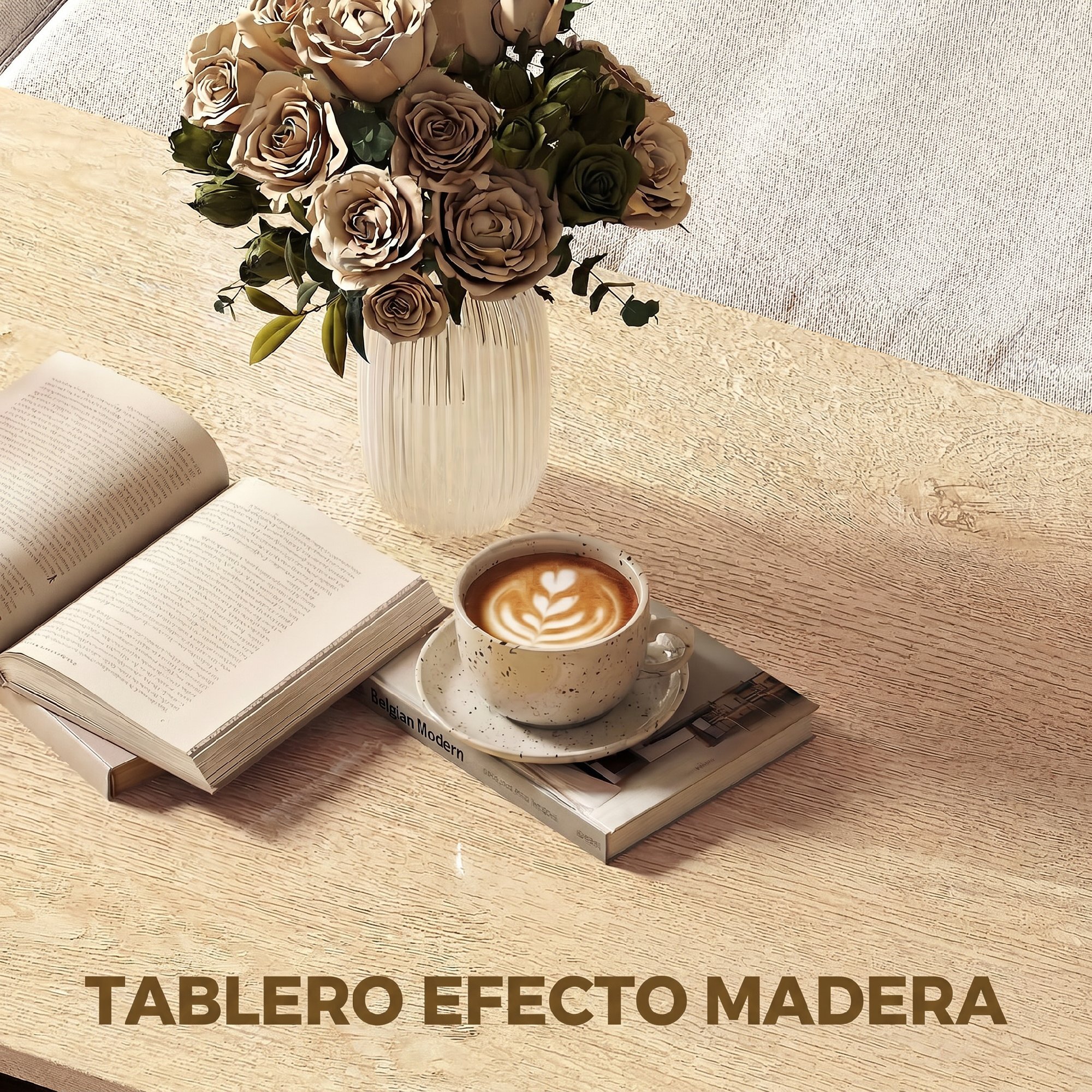 Mesa de Centro Moderna, Mesa baja para Salón con Compartimento para Salón, Sala de Estar, 95x55x50 cm, Natural y Blanco