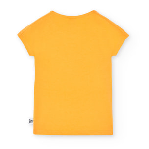 Camiseta elÃ¡stica niÃ±a estampada, mangas cortas, naranja