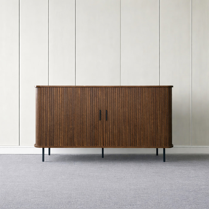 Buffet en bois cannelé à portes coulissantes 140cm AMINA