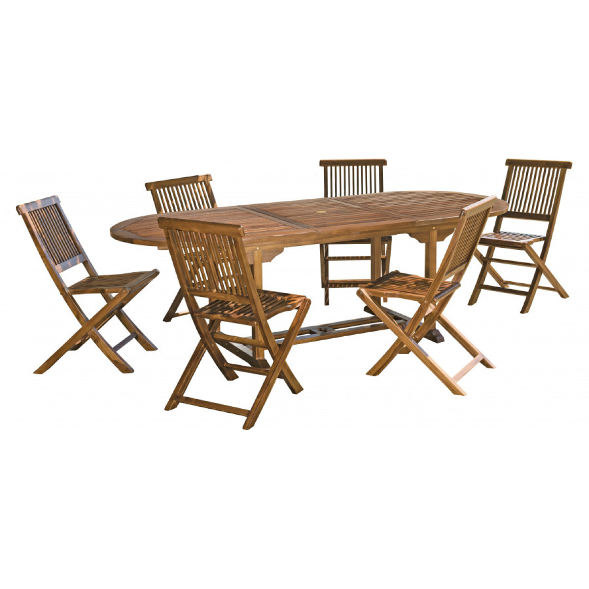 HANNA - Salon de jardin en bois teck huilé 8/10 personnes - 1 table ovale extensible 180/240*100 cm et 6 chaises